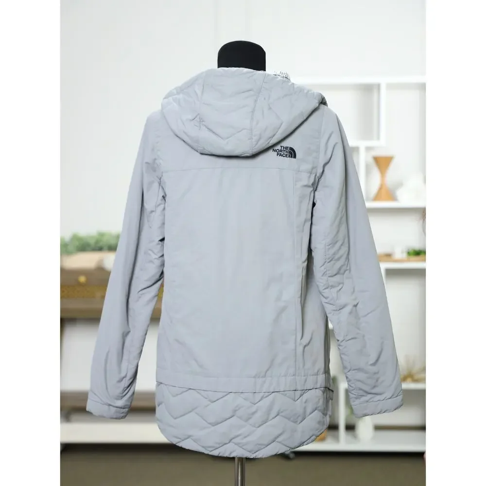Rare The North Face Gray Hooded Insulated Jacket Newspaper Print Lining Gorpcore